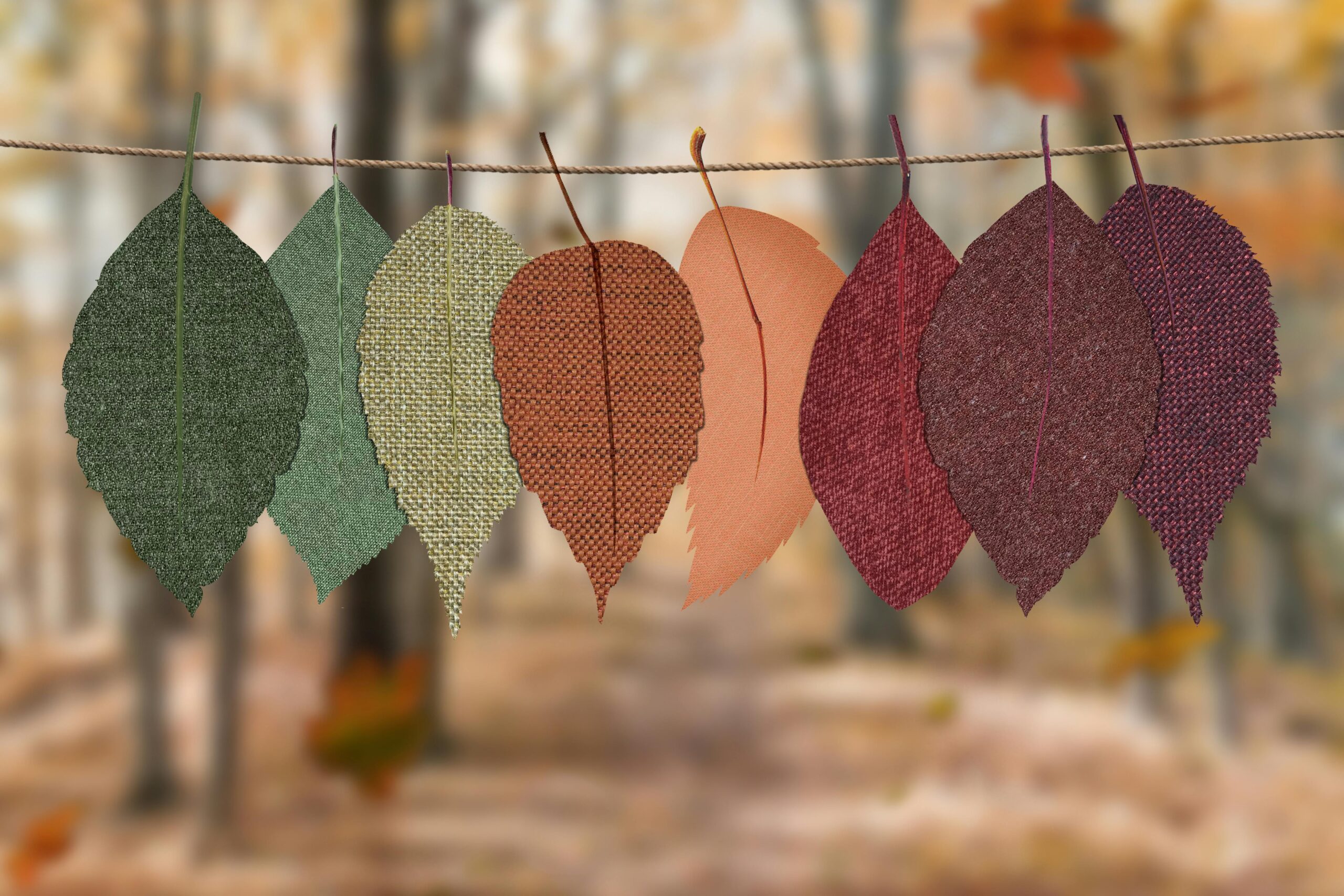 Leaves in colours from brown, orange and green to represent seasonal living